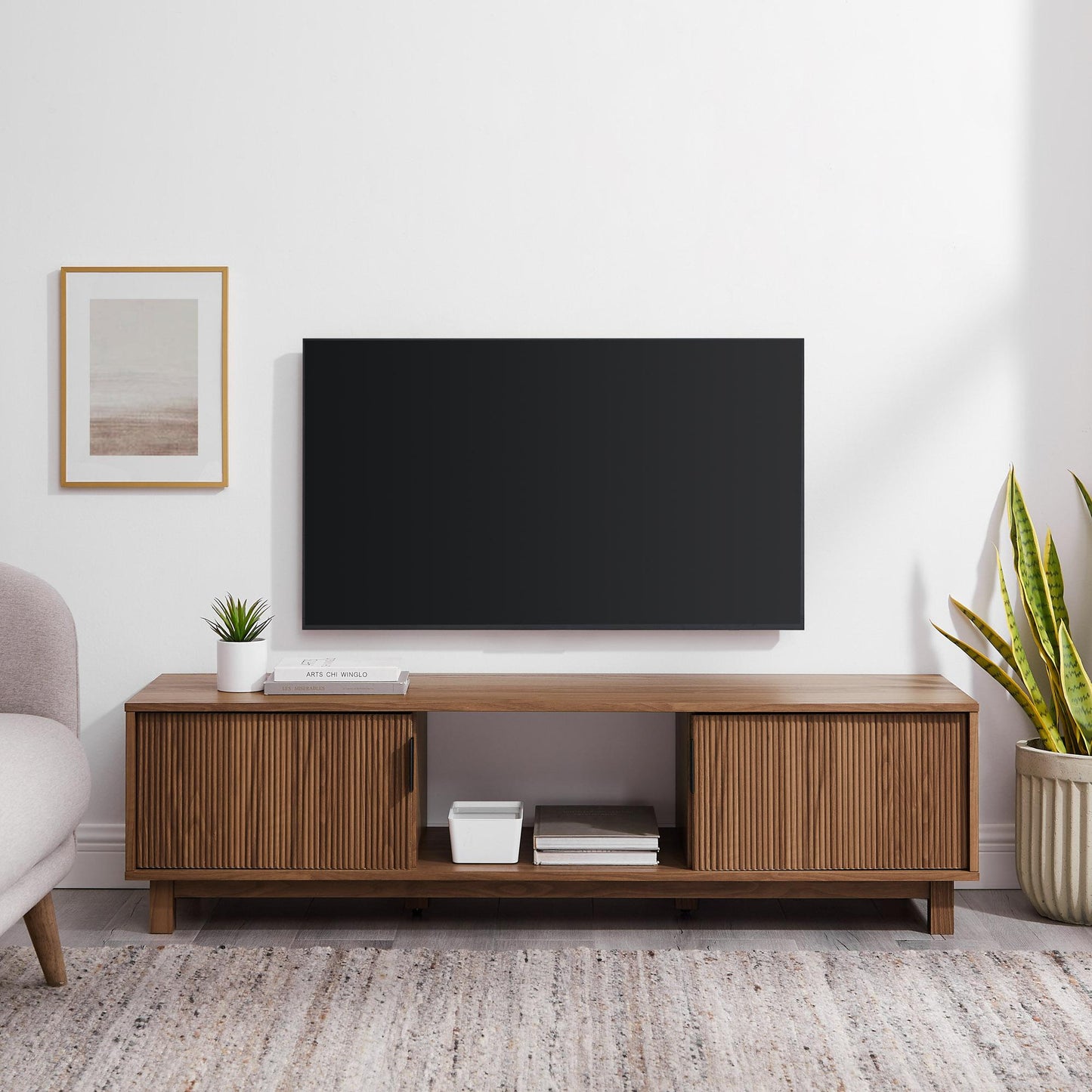 Modern Fluted-Door Minimalist TV Stand for TVs up to 65 inches – Mocha