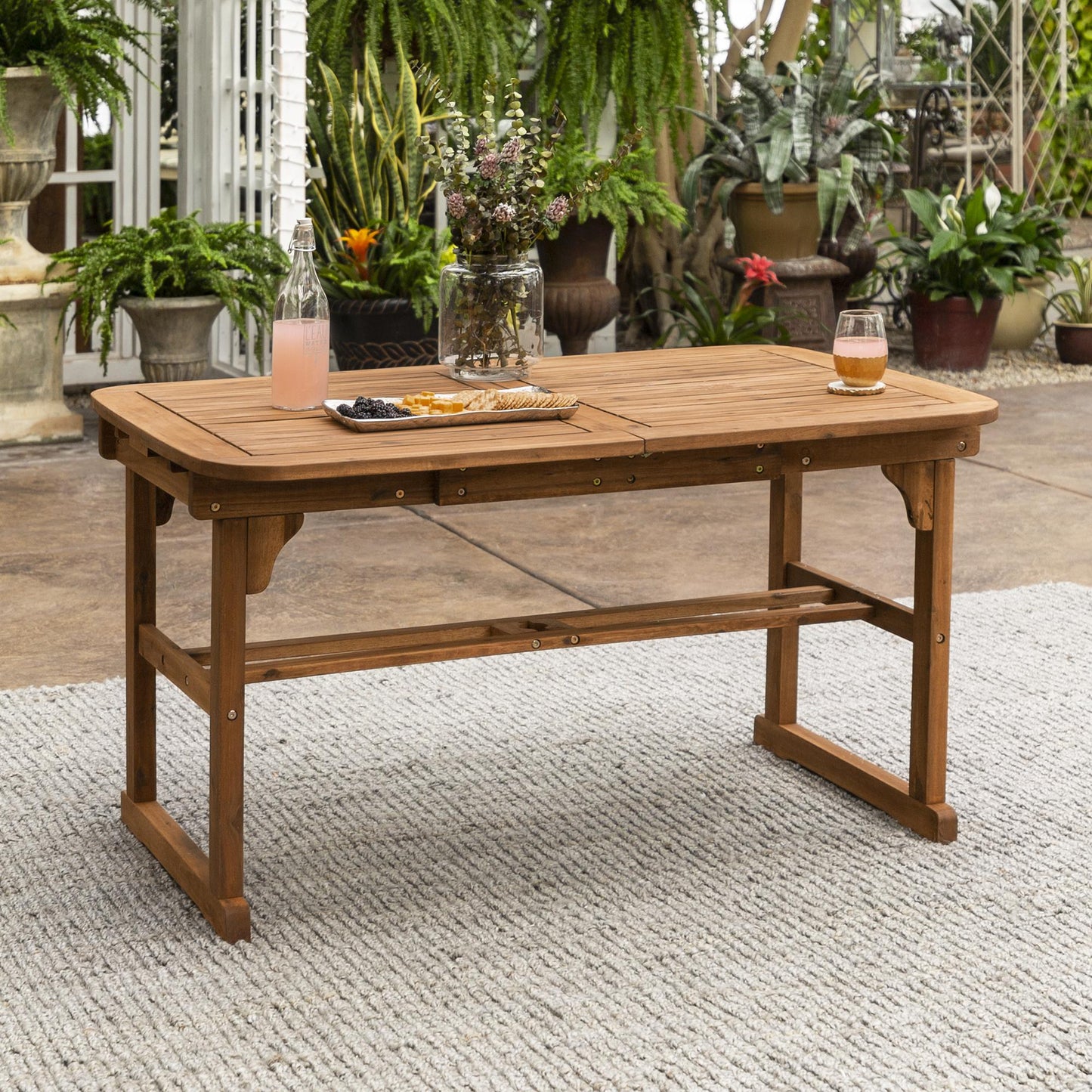 Modern Slat-Top Solid Acacia Wood Butterfly Outoor Dining Table - Brown