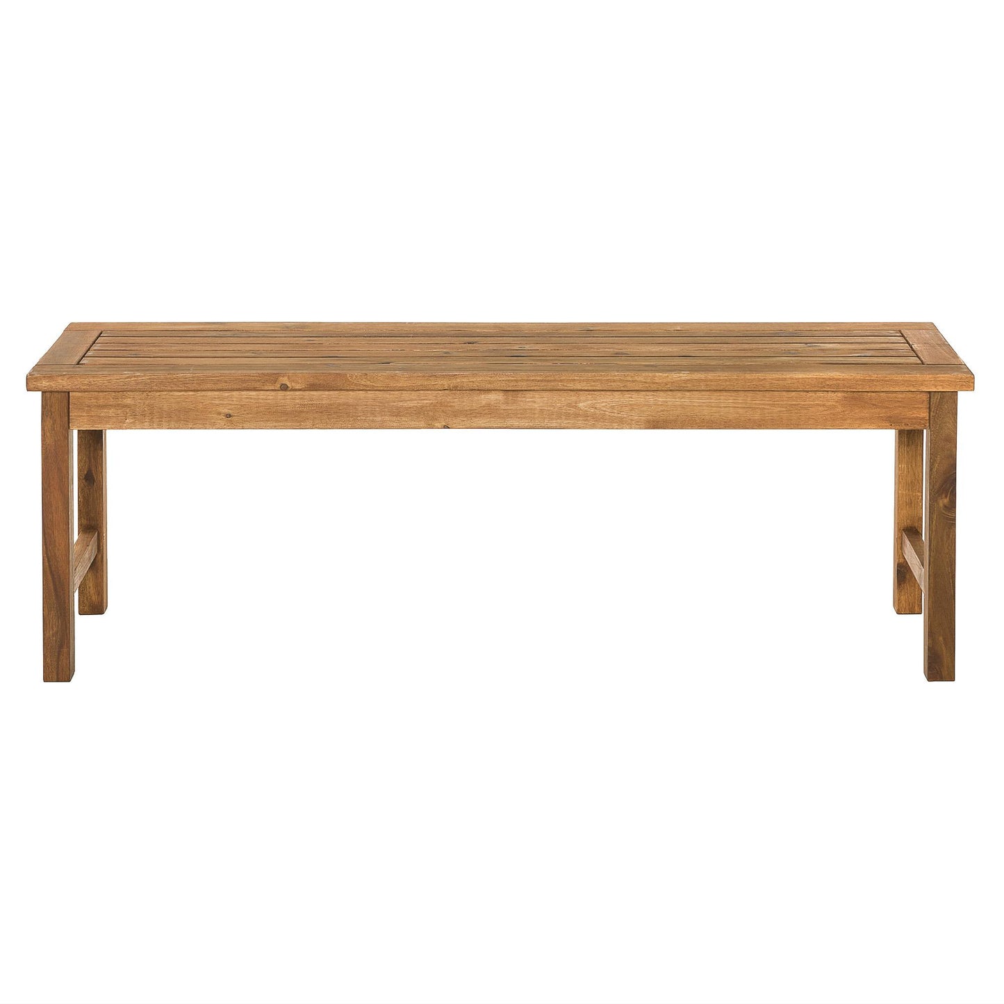 Modern Slat-Top Solid Wood Patio Bench - Brown
