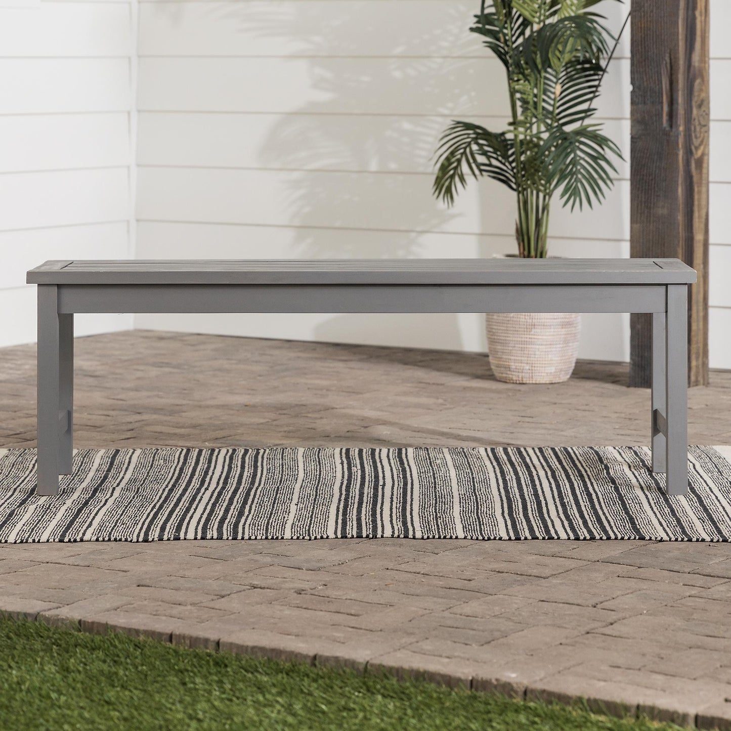 Modern Slat-Top Solid Wood Patio Bench - Brown