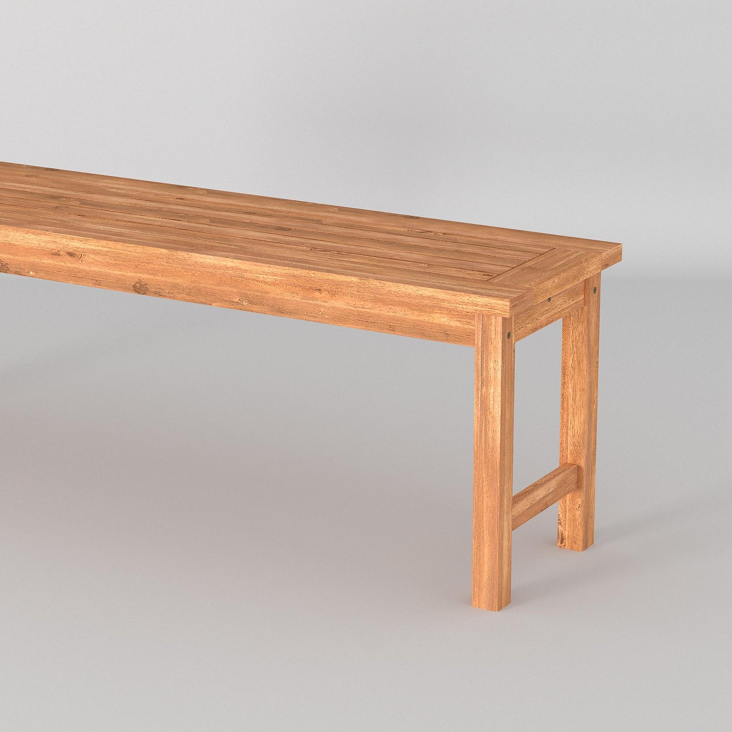 Modern Slat-Top Solid Wood Patio Bench - Brown