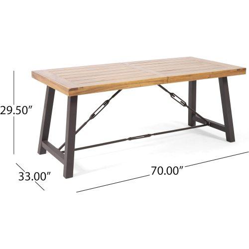 Outdoor Acacia Wood Metal Base Dining Table, Teak