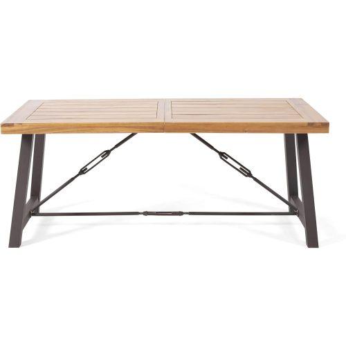 Outdoor Acacia Wood Metal Base Dining Table, Teak
