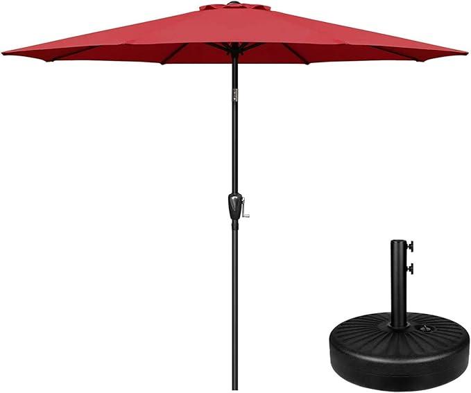 Outdoor Market Table Patio Umbrella with Button Tilt, Crank and 8 Sturdy Ribs for Garden, Deck, Lawn, Backyard & Pool
