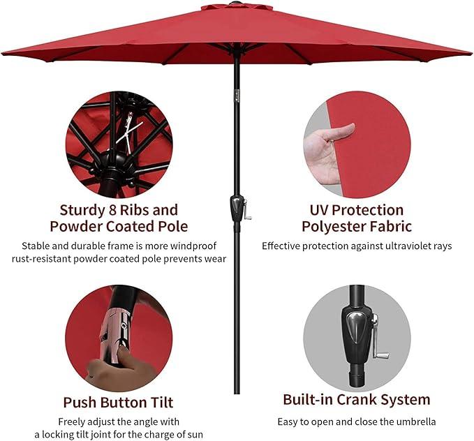 Outdoor Market Table Patio Umbrella with Button Tilt, Crank and 8 Sturdy Ribs for Garden, Deck, Lawn, Backyard & Pool