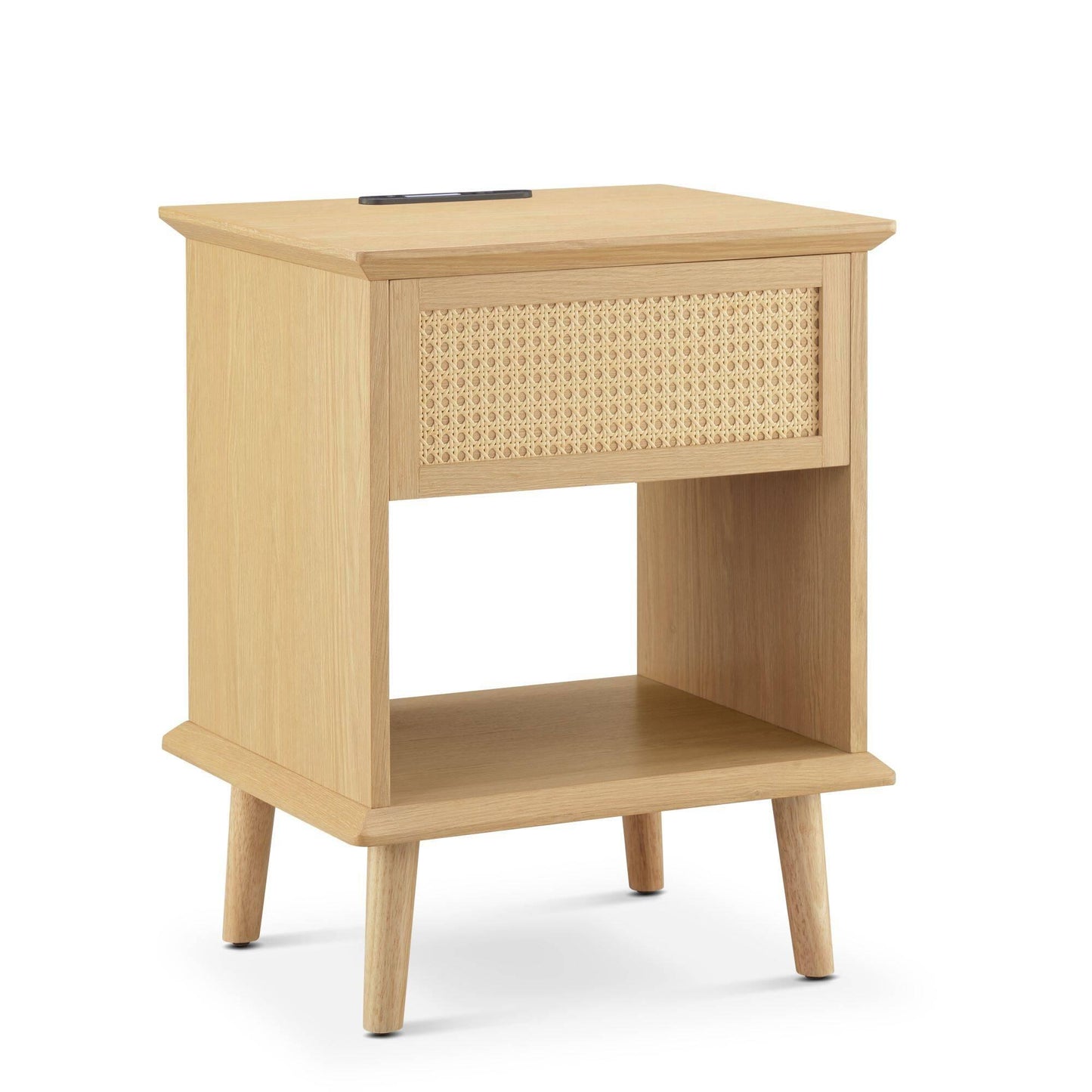Rattan Accent Side Table with Drawer Storage & Lower Open Shelf 18"W x 15.25"D x 23.75"H