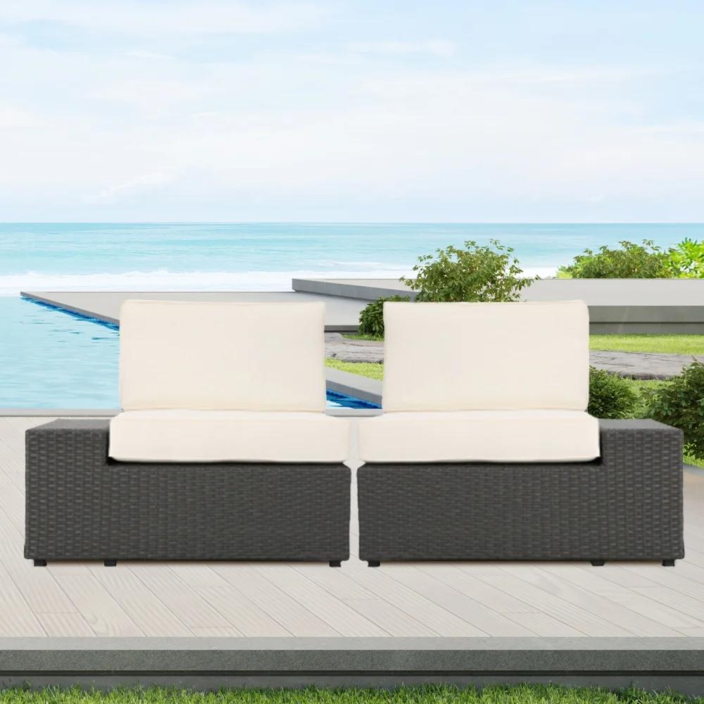 Resin Outdoor Patio Furniture Collection, Arm Chair (L & R) Grey Wicker Armless Sectional Sofa Seat