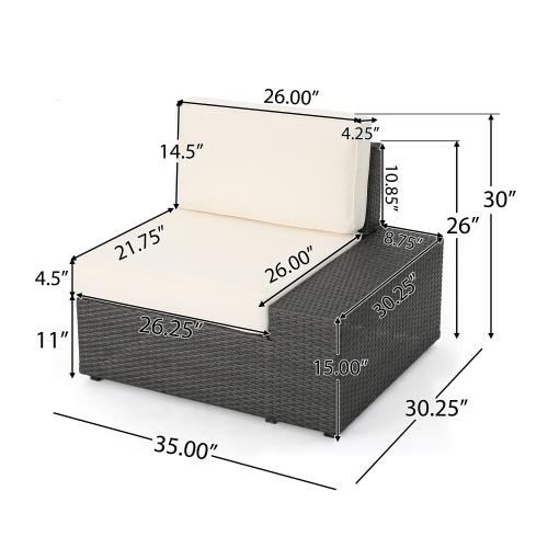Resin Outdoor Patio Furniture Collection, Arm Chair (L & R) Grey Wicker Armless Sectional Sofa Seat
