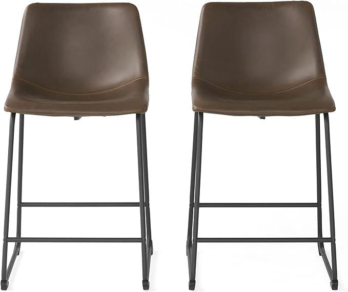 Set of 2, Vintage Brown Counter Stool,17.75"D x 21.20"W x 35.25"H