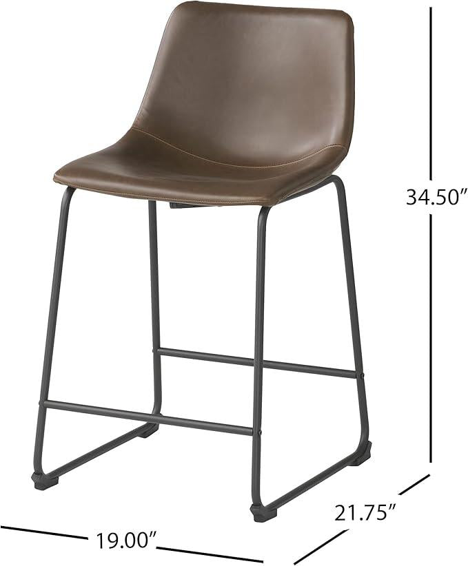Set of 2, Vintage Brown Counter Stool,17.75"D x 21.20"W x 35.25"H