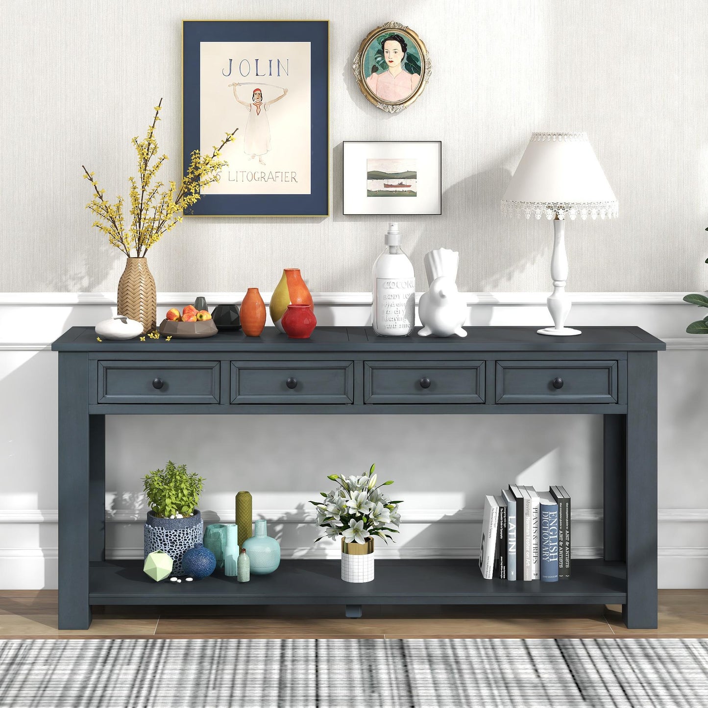 Console Table/Sofa Table with Storage Drawers and Bottom Shelf for Entryway, Hallway and Living Room (Navy)