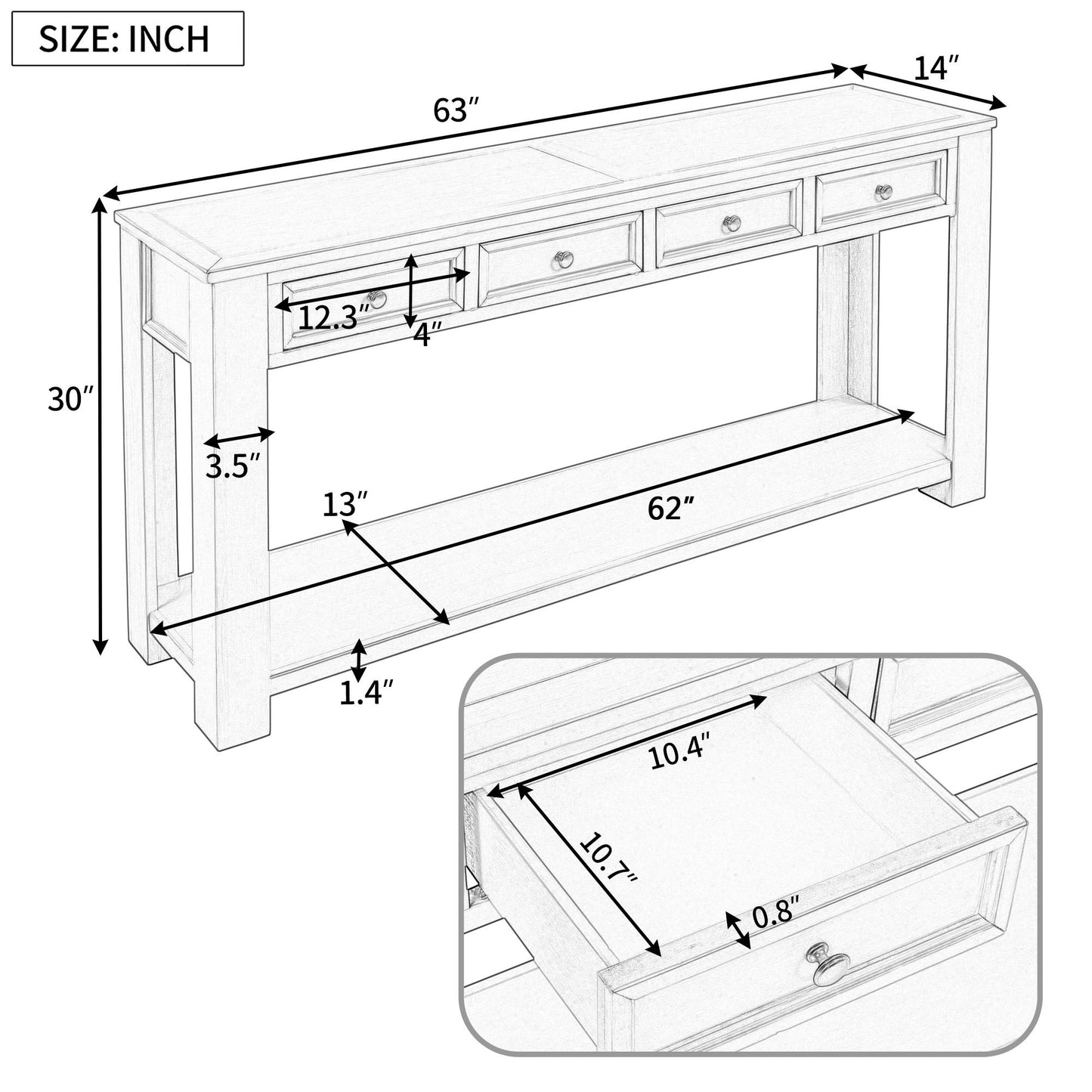 Console Table/Sofa Table with Storage Drawers and Bottom Shelf for Entryway, Hallway and Living Room (Navy)