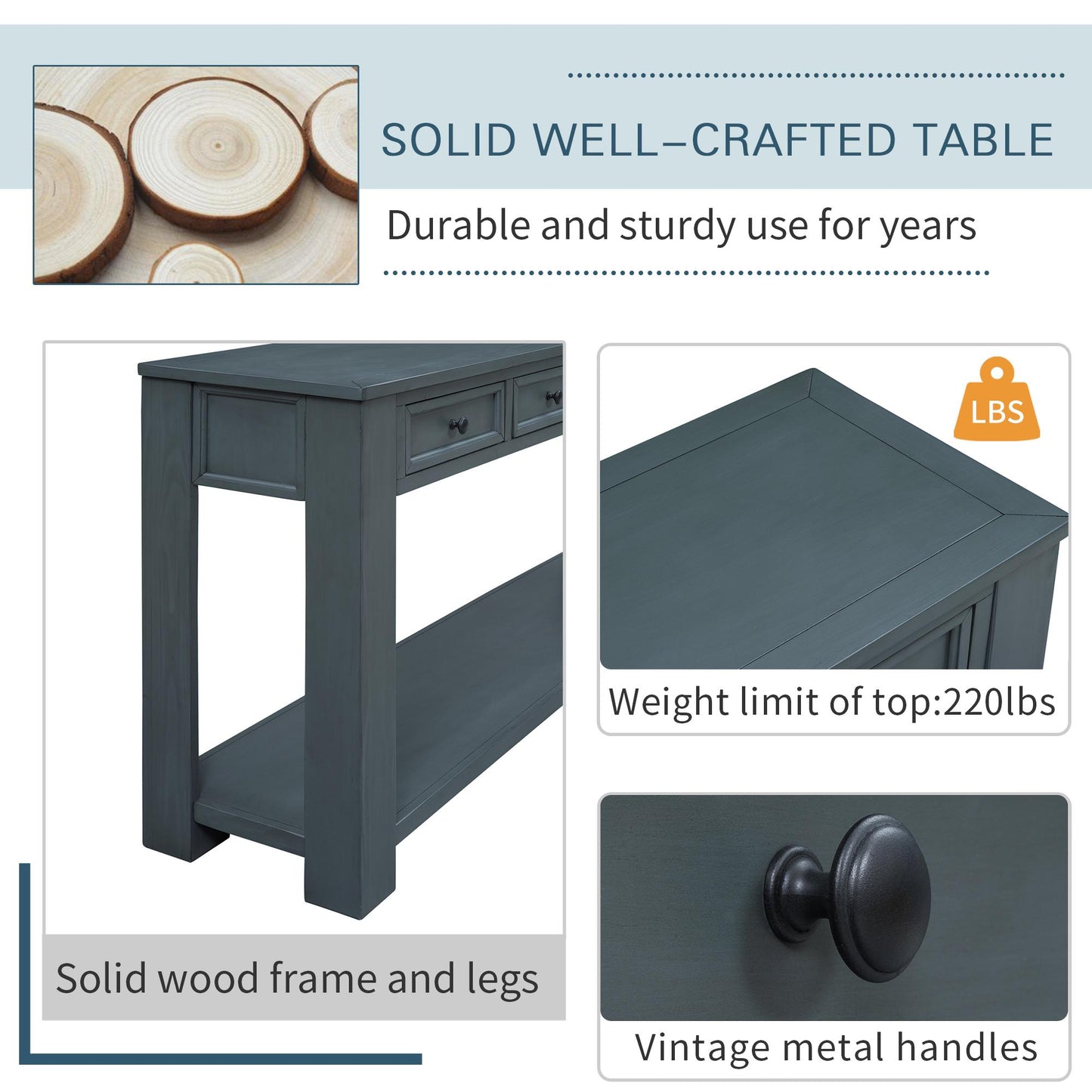 Console Table/Sofa Table with Storage Drawers and Bottom Shelf for Entryway, Hallway and Living Room (Navy)