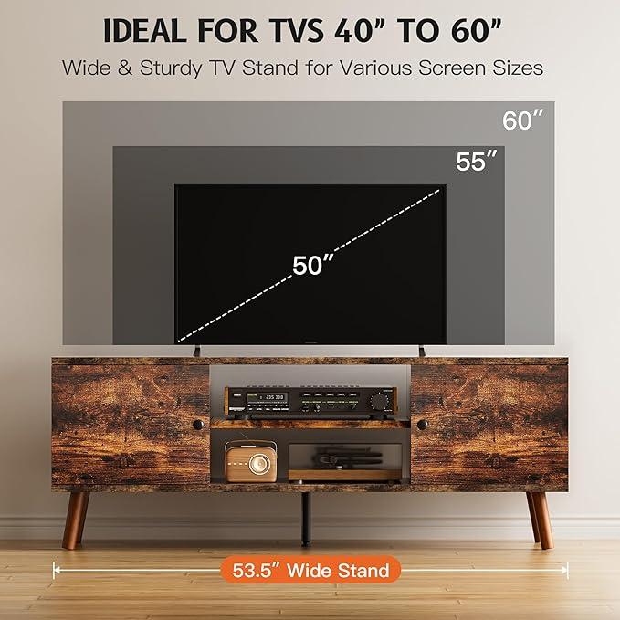 TV Stand for 55 60 inch TV, Entertainment Center with Storage Cabinet, Media Console Table 2 Cabinet, Soft Hinge, Handle Door, Wooden Living Room, Office Furniture, Brown