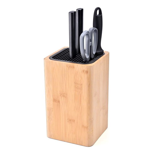 KITCHENDAO Universal Knife Block in Bamboo with Slots for Scissors and Sharpening, Capacity 12-15 Knives