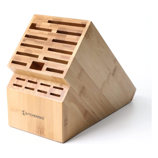 KITCHENDAO Knife Block in Bamboo with Slots for Scissors and Sharpening Rod, Capacity 19 Knives