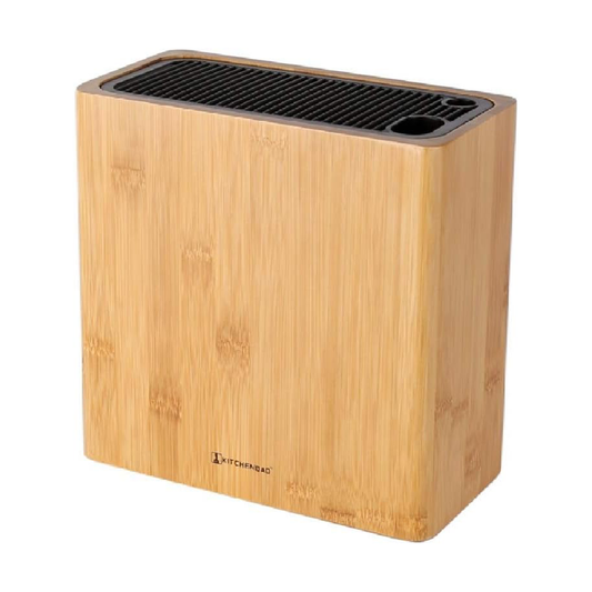 KITCHENDAO Universal Knife Block in Bamboo with Slots for Scissors and Sharpening Rod, Capacity 16 Knives