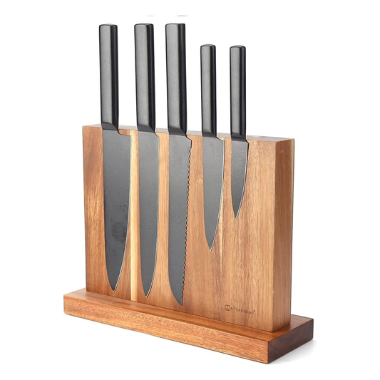 KITCHENDAO Magnetic Knife Holder in Acacia Wood with Enhanced Magnets, Double Sided Capacity to Organizer Knives