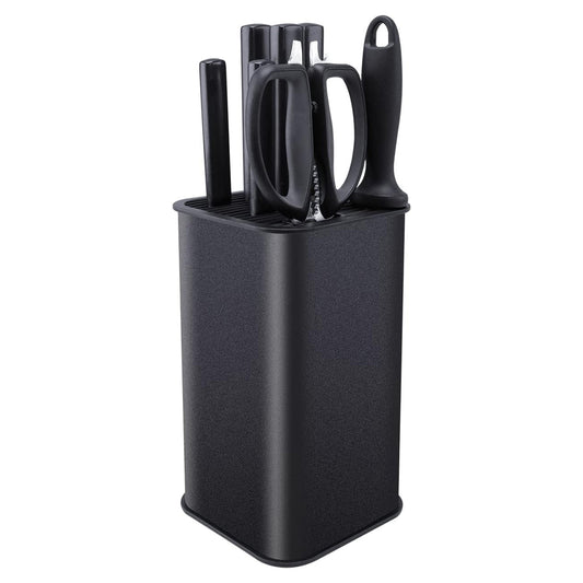 KITCHENDAO Universal Knife Block in Powder-Coated Stainless Steel with Slots for Scissors and Sharpening Rod, Capacity 12-15 Knives