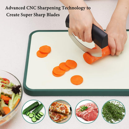 KITCHENDAO Salad Chopper, Detachable Double Blade Rocker Knife with Protective Covers