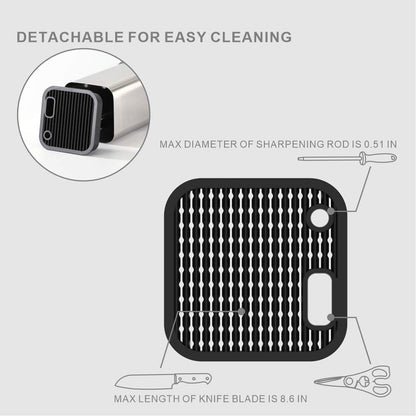KITCHENDAO Universal Knife Block in Stainless Steel with Slots for Scissors and Sharpening Rod, Capacity 12-15 Knives