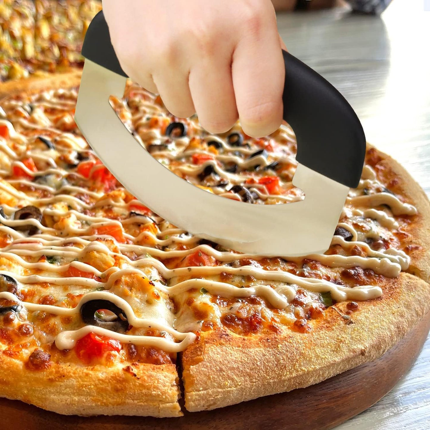 KITCHENDAO Salad Chopper, Pizza Cutter Rocker Knife with Protective Covers