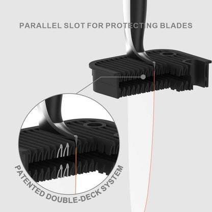 KITCHENDAO Universal Knife Block in Stainless Steel with Slots for Scissors and Sharpening Rod, Capacity 12-15 Knives