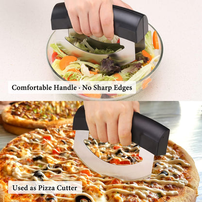 KITCHENDAO Salad Chopper, Detachable Double Blade Rocker Knife with Protective Covers