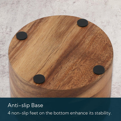 KITCHENDAO Salt Cellar with Swivel Lid and Spoon in Acacia Wood, 6OZ Capacity