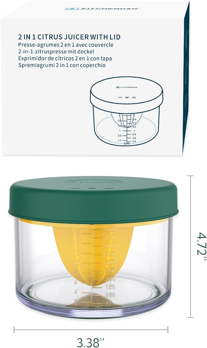 KITCHENDAO 2 in 1 Citrus Juicer with Lid, 16OZ