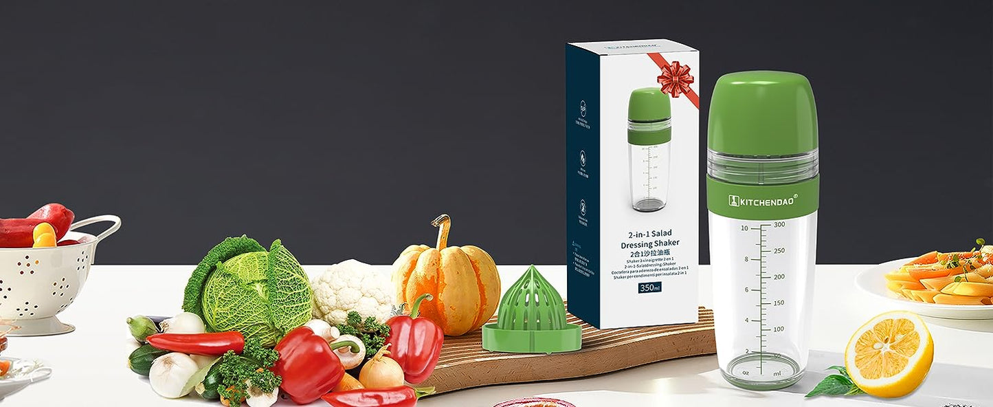 KITCHENDAO Salad Dressing Container 2 in 1 with Citrus Juicer, BPA Free