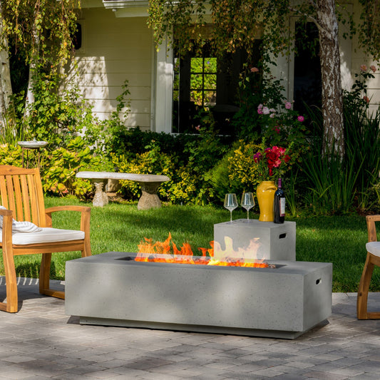 50000 BTU Outdoor Rectangle MgO Propane Fire Pit Table with Tank Holder - Light Gray