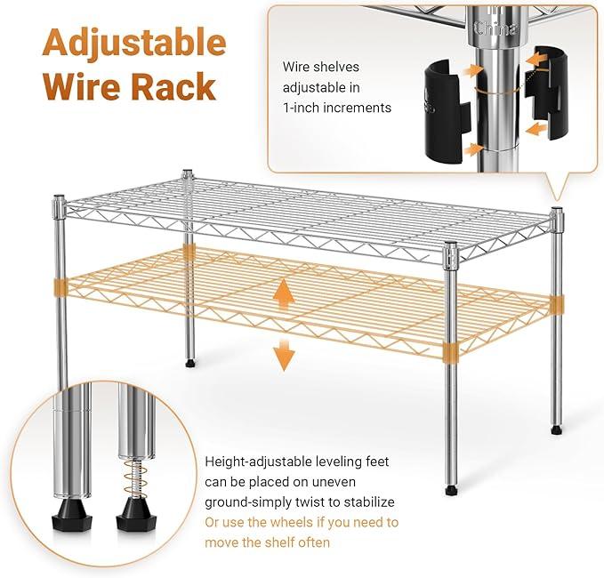 1-Tier Shelving Unit, 29.92" W x 13.78" D x 14.96" H Steel Organizer Wire Rack, Chrome