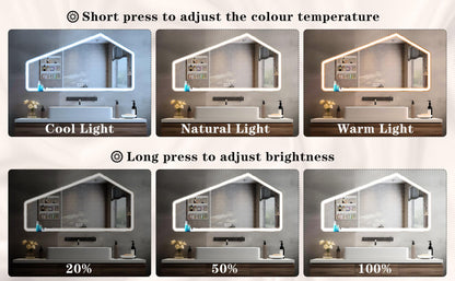 52*28 inch LED Bathroom Vanity Mirror Wall Mounted Adjustable White/Warm/Natural Lights Anti-Fog Touch Switch with Memory Modern Smart Large Bathroom Mirrors