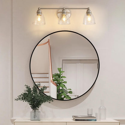 Modern 3-Light Brushed Nickel Bathroom Vanity Light with Clear Glass Shade, E26 Wall Sconces Over Mirror for Living Room Bedroom Hallway (Bulb Not Included)
