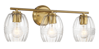 Luster Three Lights Vanity With Clear Glass for Bathrooms above Mirror  Wall Lamp - Satin Brass