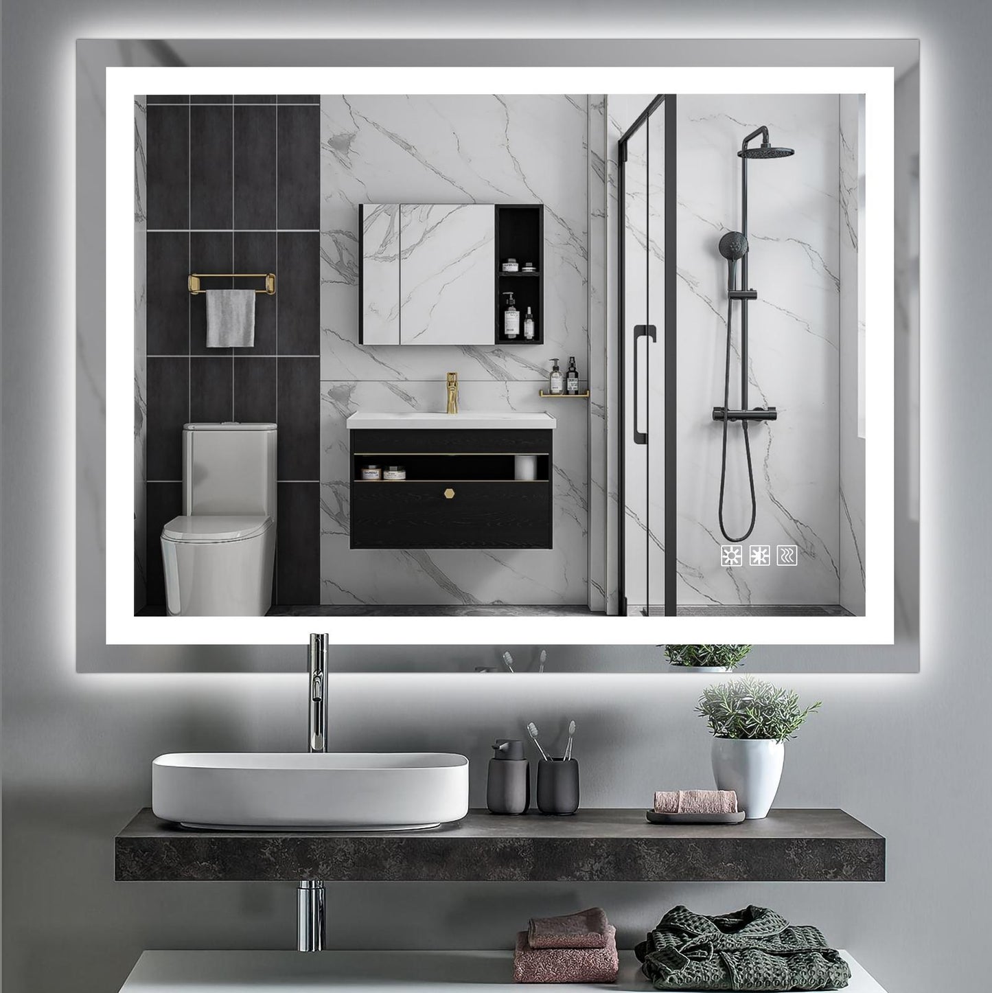 48" x 36" LED Bathroom Mirror with Anti-Fog and Touch Sensor – Modern Frameless Lighted Wall Mirror for Bathroom Vanity, Shower Room, or Dressing Area