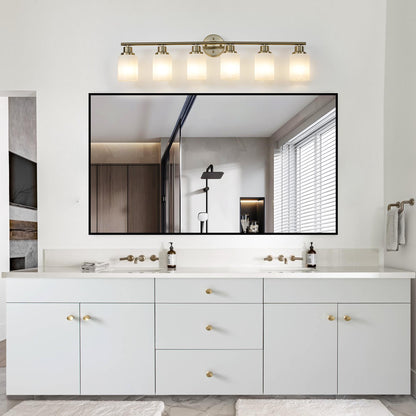 39" Modern 6-Light Vanity Wall Sconce, Golden Finish with Frosted Glass Shades for Bathroom or Hallway Lighting (No Bulbs)