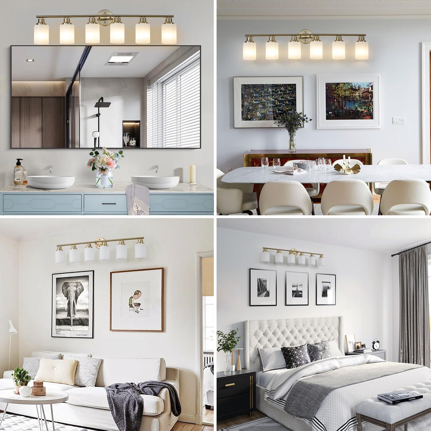 39" Modern 6-Light Vanity Wall Sconce, Golden Finish with Frosted Glass Shades for Bathroom or Hallway Lighting (No Bulbs)