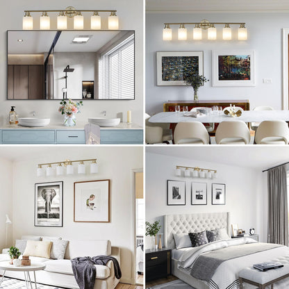 39" Modern 6-Light Vanity Wall Sconce, Golden Finish with Frosted Glass Shades for Bathroom or Hallway Lighting (No Bulbs)