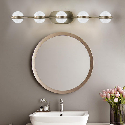 35" Modern Minimalist Bathroom Vanity Light, LED 5 Bulb Crystal Sand Acrylic Shades, Wall Mounted Decorative Lighting Fixture, Suitable for Bathroom Vanity Mirror (Champagne Gold)