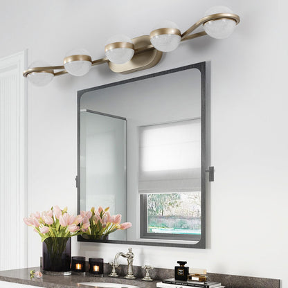 35" Modern Minimalist Bathroom Vanity Light, LED 5 Bulb Crystal Sand Acrylic Shades, Wall Mounted Decorative Lighting Fixture, Suitable for Bathroom Vanity Mirror (Champagne Gold)