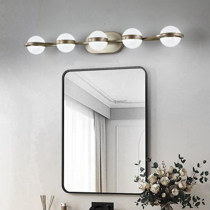 35" Modern Minimalist Bathroom Vanity Light, LED 5 Bulb Crystal Sand Acrylic Shades, Wall Mounted Decorative Lighting Fixture, Suitable for Bathroom Vanity Mirror (Champagne Gold)