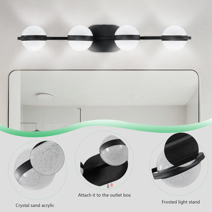 (Same as W1340P143677/L2001-B-4) 30" Black Minimalist LED Bathroom Vanity Light with Crystal Sand Acrylic Shades, 4-Light Wall Mounted Decorative Lighting Fixture, Suitable for Bathroom Vanity Mirror