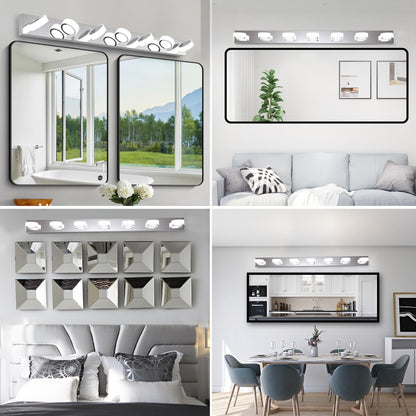52" Modern 7-Light LED Vanity Light Fixture - Chrome Finish with Acrylic Light Shades - Energy-Efficient Bathroom Wall Sconce - Dimmable for Mirror, Shower, and Bathroom Decor