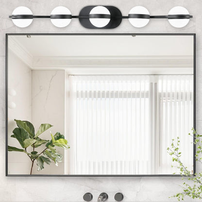 35" Modern Minimalist Bathroom Vanity Light, LED 5 Bulb Crystal Sand Acrylic Shades, Wall Mounted Decorative Lighting Fixture, Suitable for Bathroom Vanity Mirror (Black)