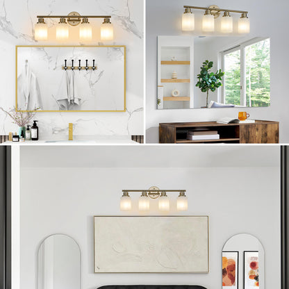 24" Modern 4-Light Vanity Wall Sconce, Golden Finish with Frosted Glass Shades for Bathroom or Hallway Lighting (No Bulbs)