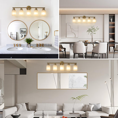 31" Modern 5-Light Vanity Wall Sconce, Golden Finish with Frosted Glass Shades for Bathroom or Hallway Lighting (No Bulbs)