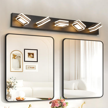 34" Modern 5-Light LED Vanity Light - Sleek Bathroom Wall Fixture, Iron & Acrylic, Dimmable & Energy-Efficient, Ideal for Mirror Lighting
