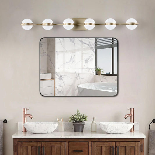 43" Gold Minimalist LED Bathroom Vanity Light with Crystal Sand Acrylic Shades, 6-Light Wall Mounted Decorative Lighting Fixture, Suitable for Bathroom Vanity Mirror